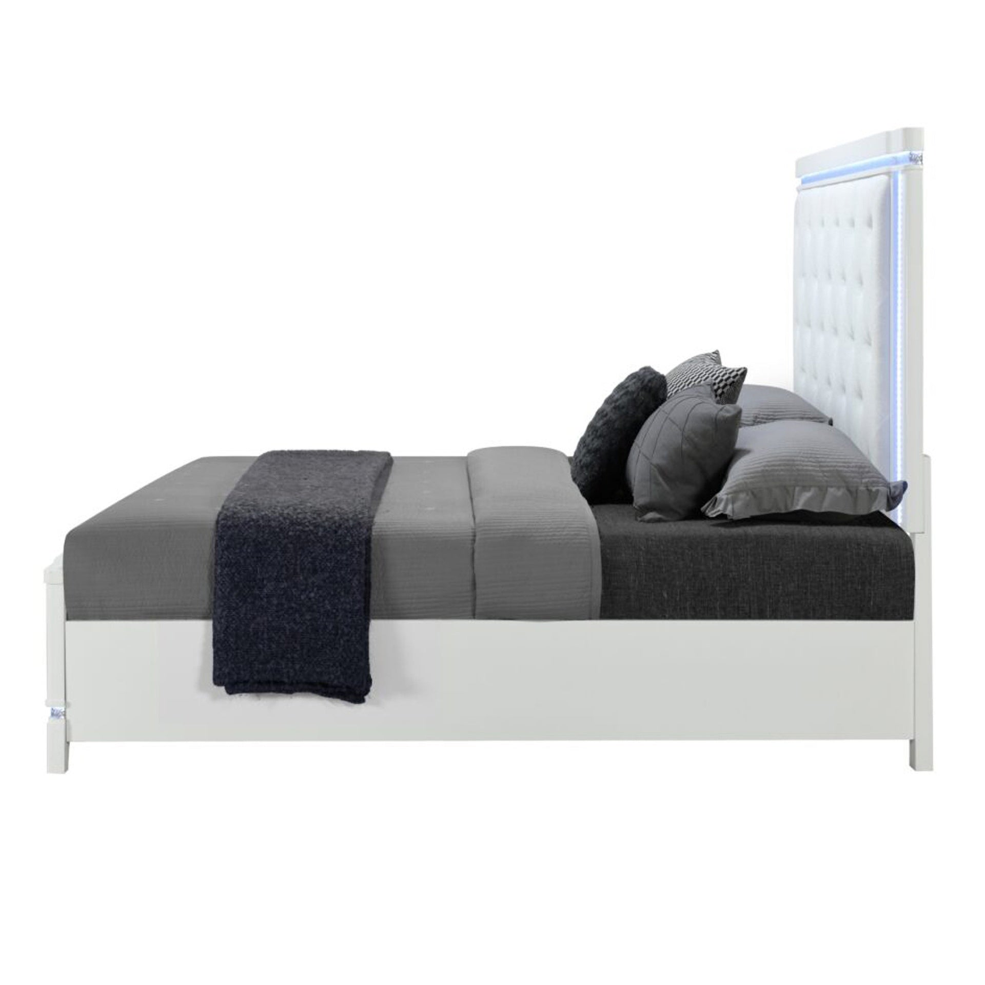 ADALID WHITE QUEEN BED WITH LED