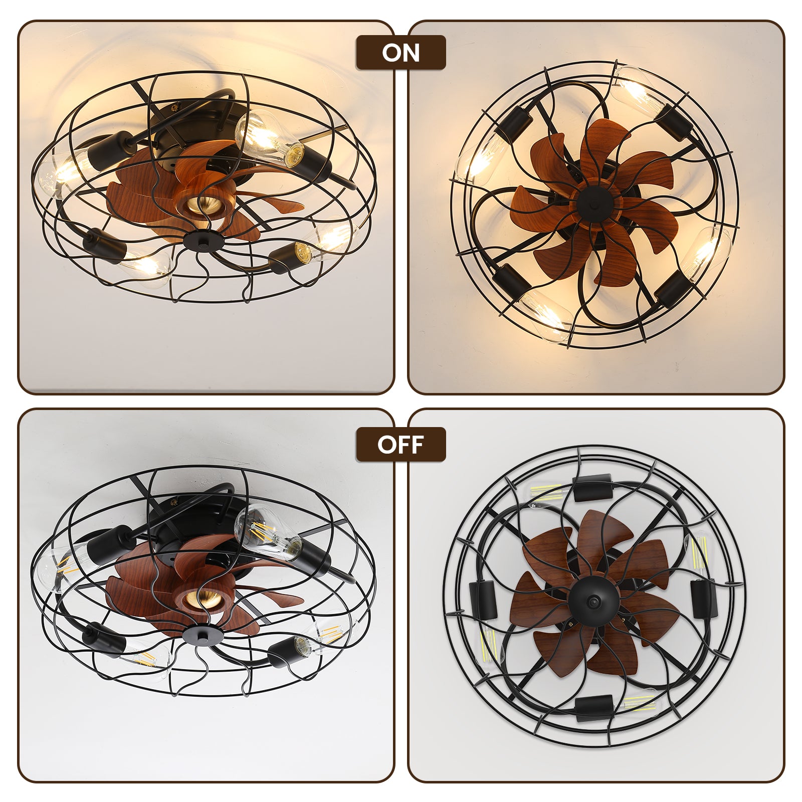 Industrial Style 20 Inch Ceiling Fan With Matte Black 6 Speed Wind E26 Remote Control Reversible DC Motor For Bedroom