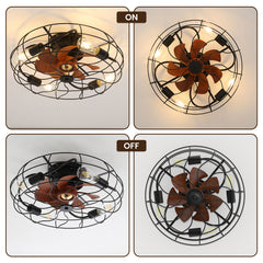 Industrial Style 20 Inch Ceiling Fan With Matte Black 6 Speed Wind E26 Remote Control Reversible DC Motor For Bedroom