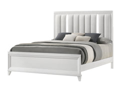 Modern 1pc King Size LED Light Linen Look Fabric Upholstered Headboard Panel Bed White Finish Solid Wood Wooden Bedroom Furniture