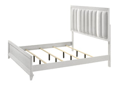 Modern 1pc King Size LED Light Linen Look Fabric Upholstered Headboard Panel Bed White Finish Solid Wood Wooden Bedroom Furniture