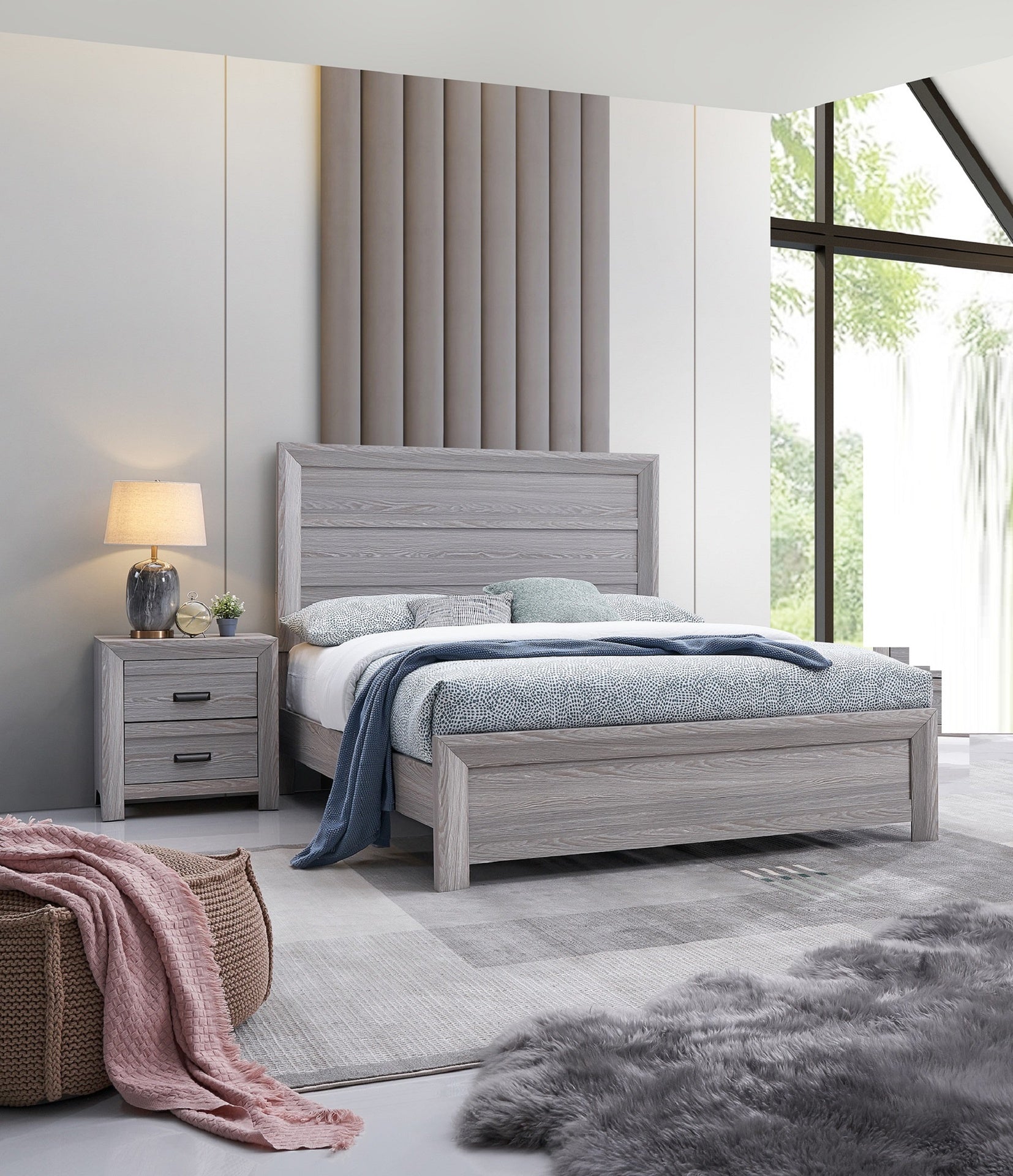 Rustic 1Pc Wooden Bedroom Furniture Twin Size Youth Panel Bed Gray Finish Contemporary Style