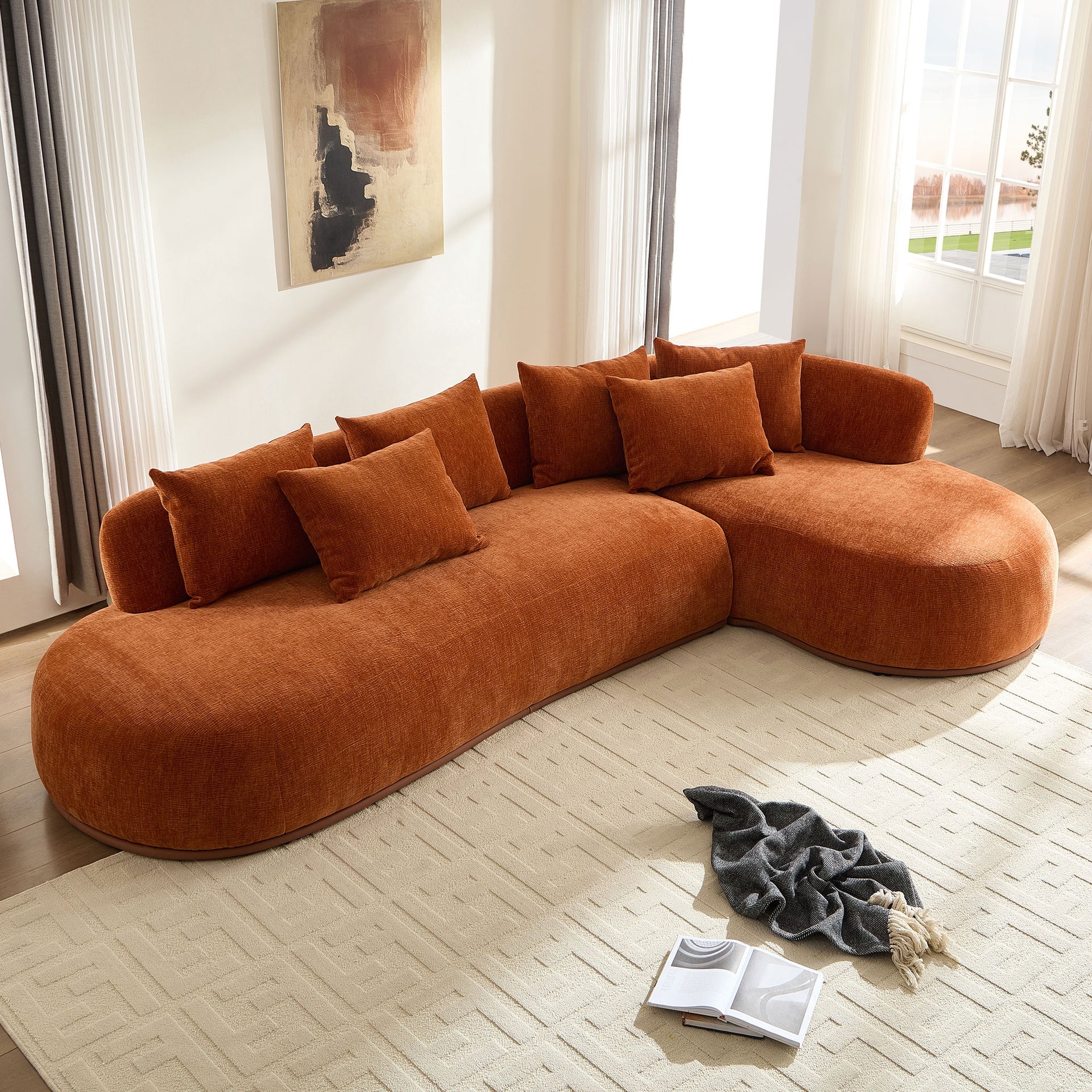 134.63'' Oversized L-Shape Sectional Sofa Couch with Facing Chaise Right  Sofa with Deep Seat for Living Room ORANAGE
