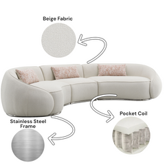 Sahara Beige Boucle Sectional Sofa W/3 Pillows