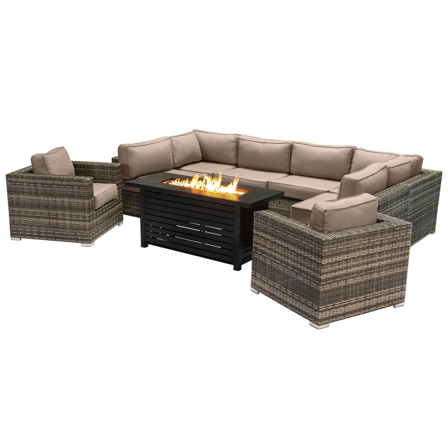 LSI 9-Piece Outdoor Sectional Set with Fire Pit Table and Cushions