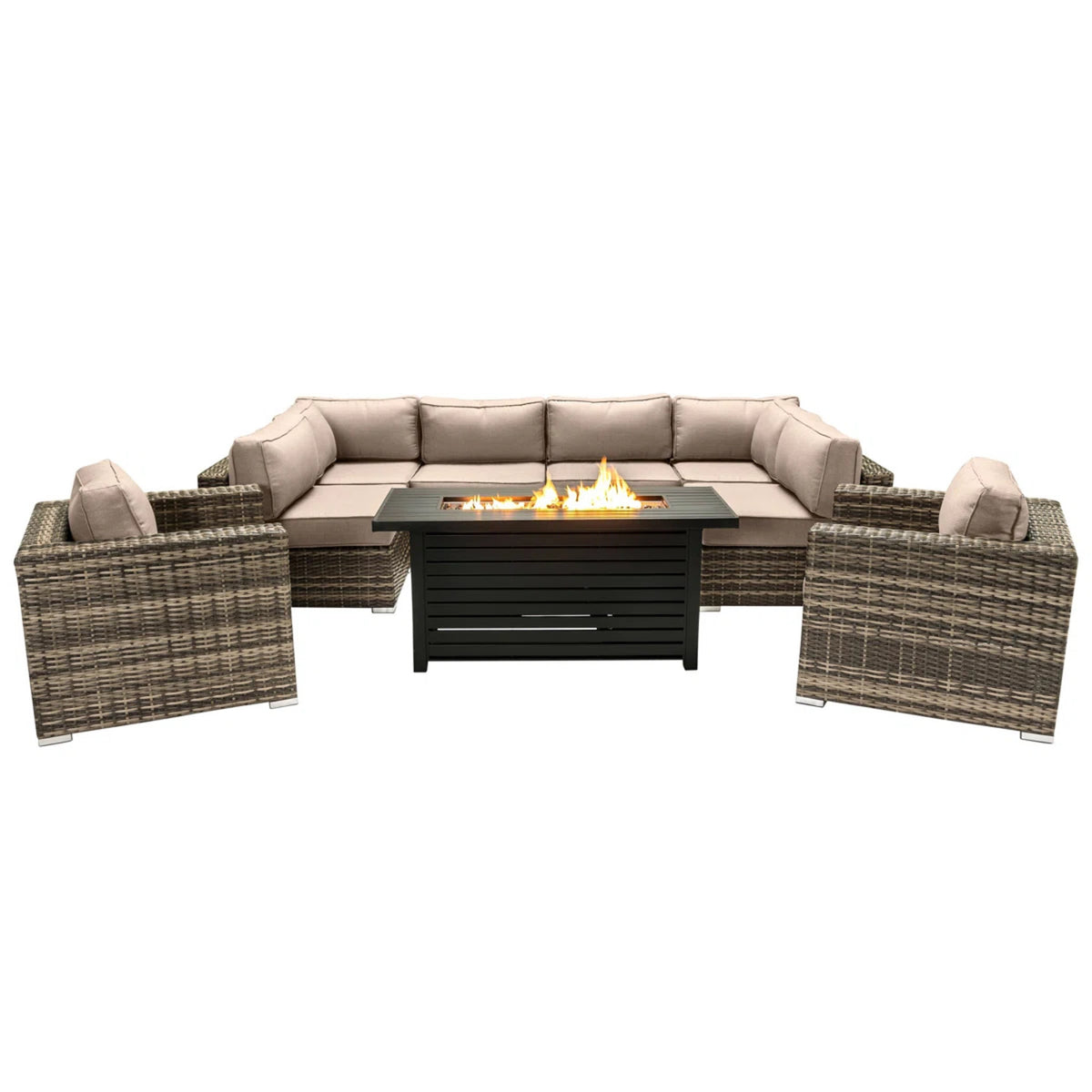LSI 9-Piece Outdoor Sectional Set with Fire Pit Table and Cushions