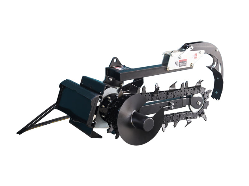 Skid Steer Trenchers Attachment with Adjustable Depth Control Foot, Universal Mount Plate
