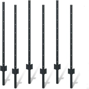 6  piece garden fence post set, 4-foot heavy-duty U-shaped metal posts for wire mesh fences, no-dig temporary fence posts, black