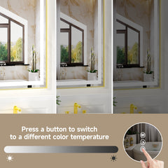 28x36" Gold Tempered MirrorDual LED Light StripsFront and Back Lighting