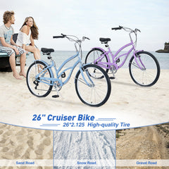 7 Speed Bicycles,  Multiple Colors 26"Inch  Beach Cruiser Bike