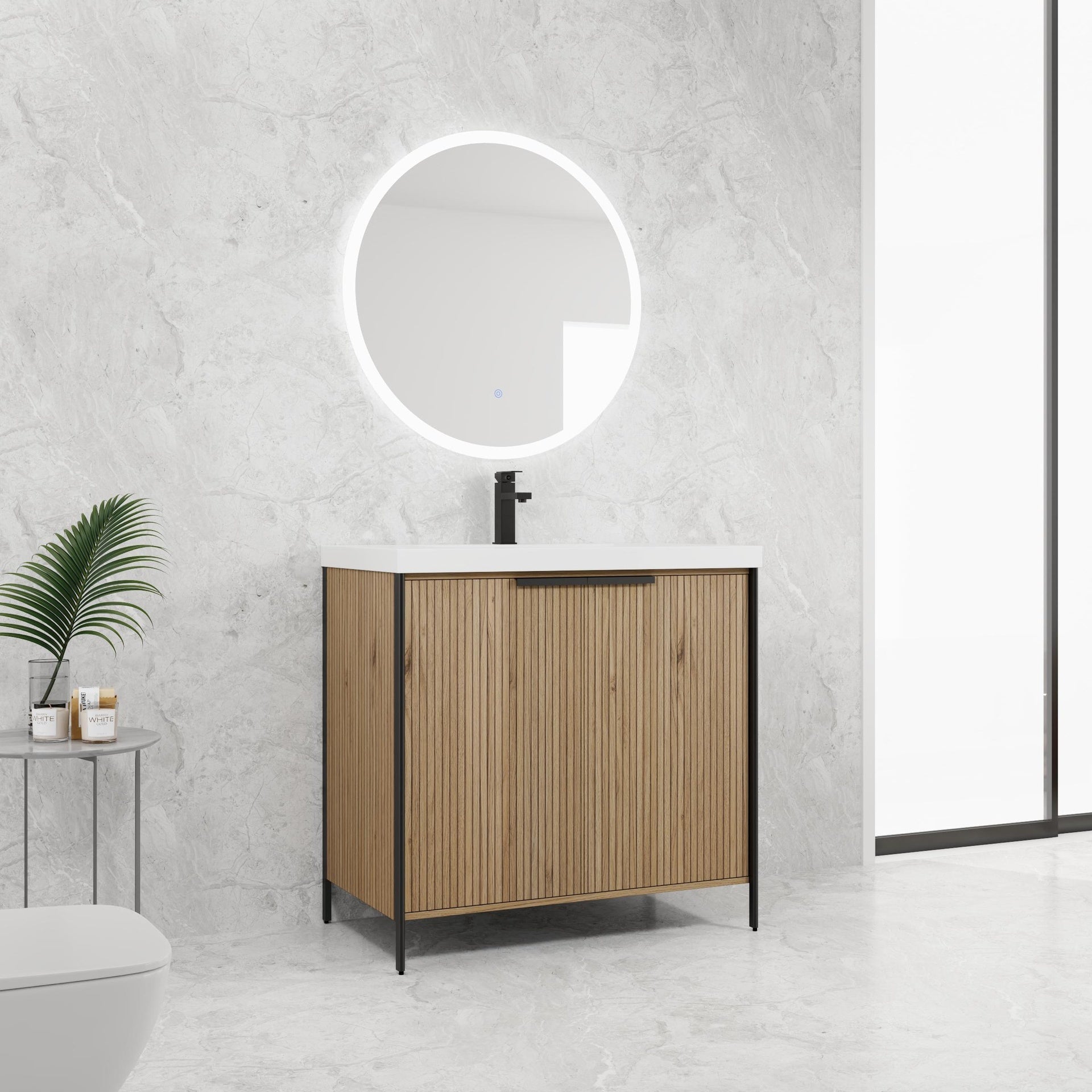 36" Freestanding Bathroom Vanity with Resin Sink & 2 Soft-Close Cabinet Doors (KD-Packing)