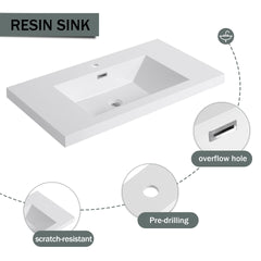 36" Freestanding Bathroom Vanity with Resin Sink & 2 Soft-Close Cabinet Doors (KD-Packing)