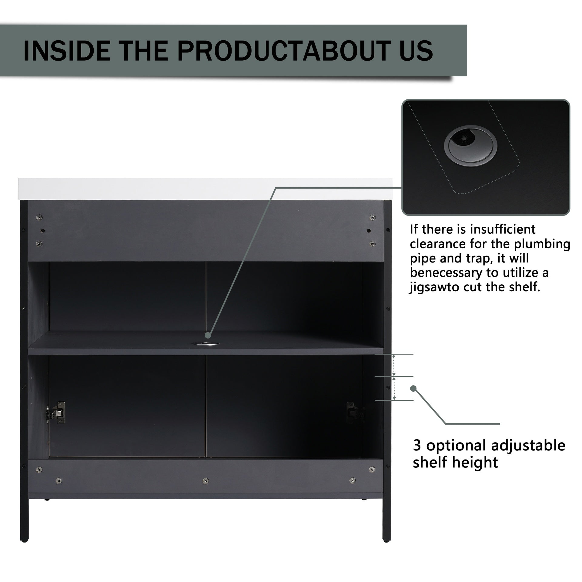 36" Freestanding Bathroom Vanity with Resin Sink & 2 Soft-Close Cabinet Doors (KD-Packing)