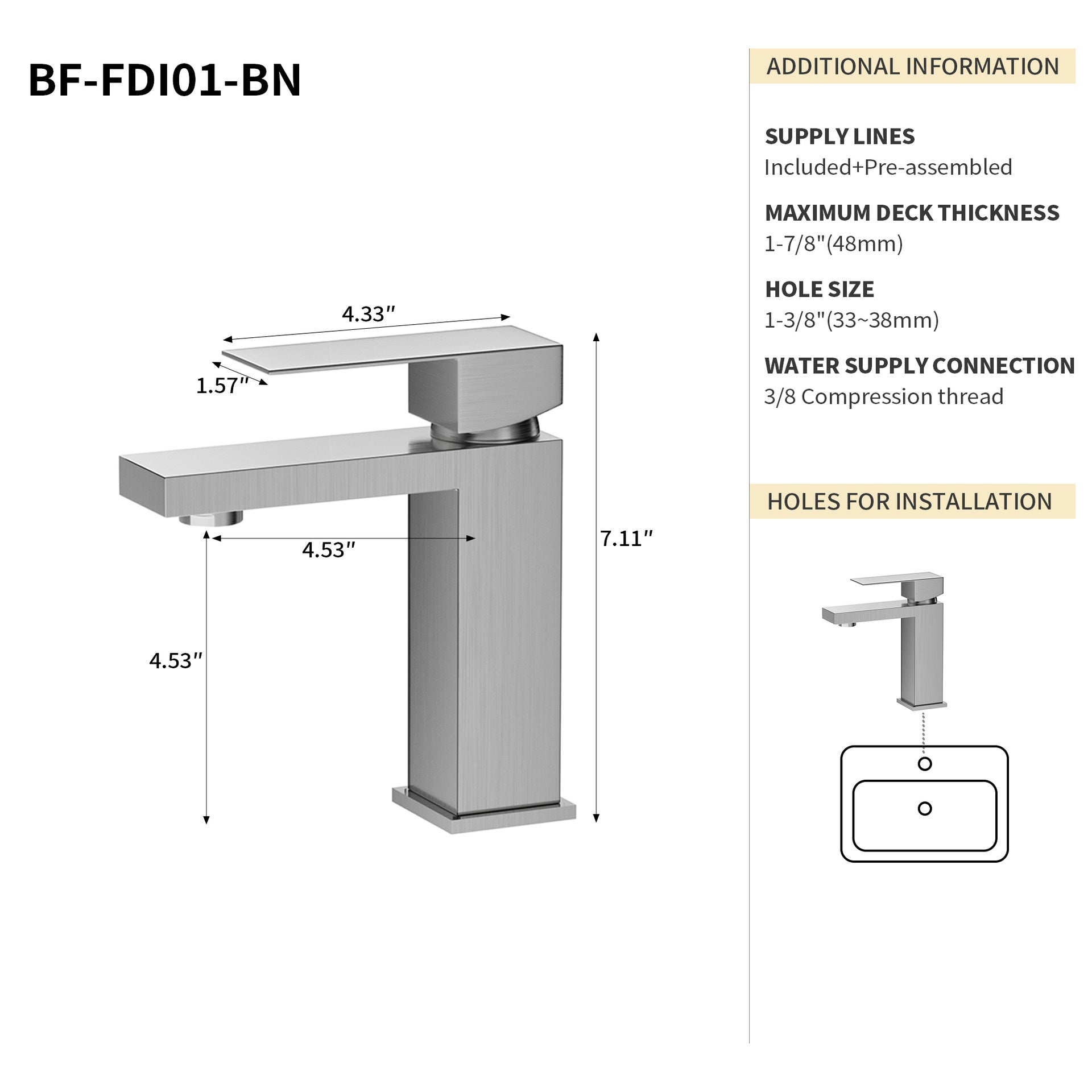 Bothwa Home 7.11" CUPC Certified Single Handle Bathroom Sink Faucet (Brushed Nickel Finish)