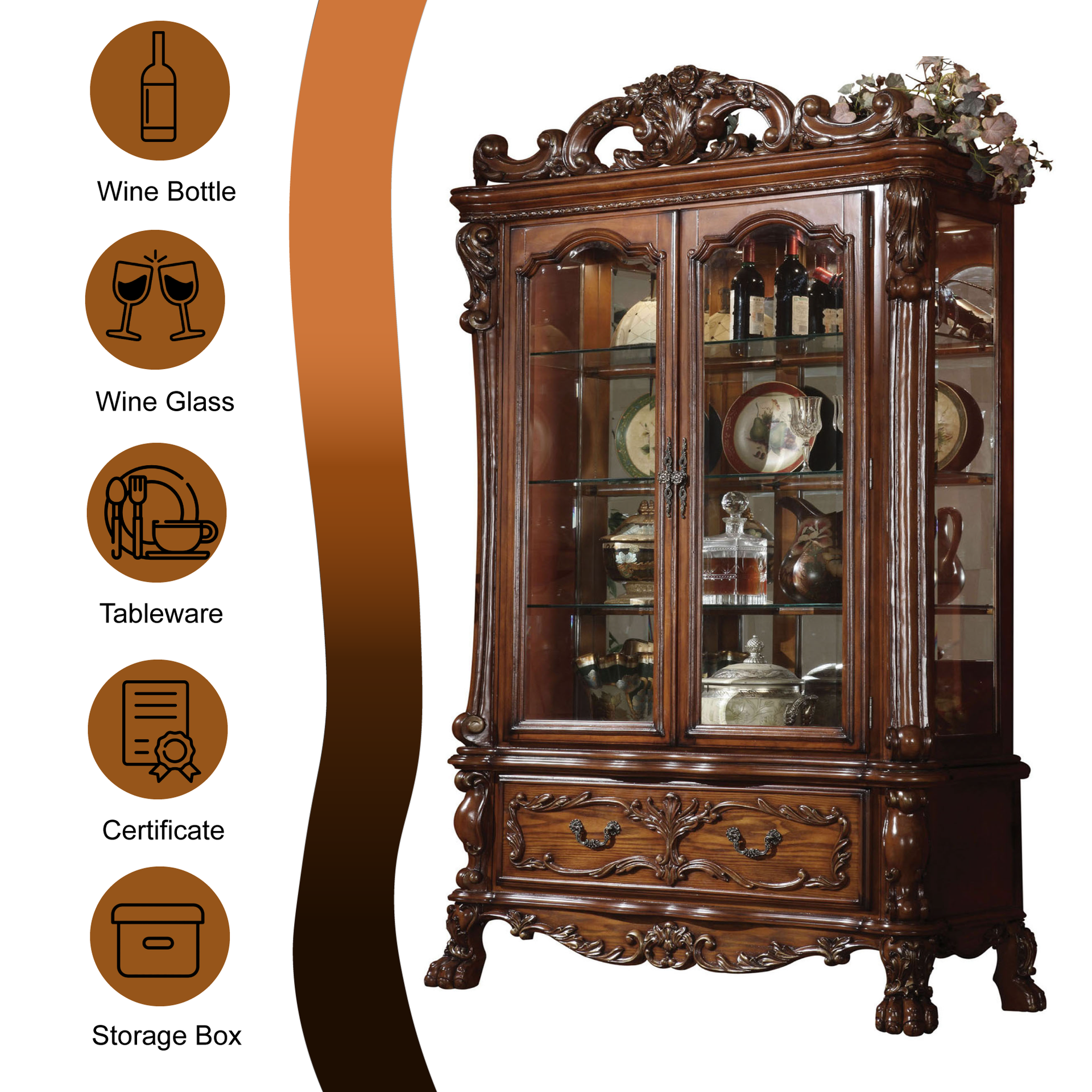 Dresden Cherry Oak Finish Curio