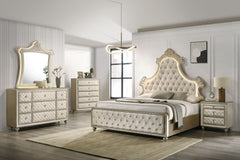 Lucienne Beige Velvet Queen Bed w/ LED Light
