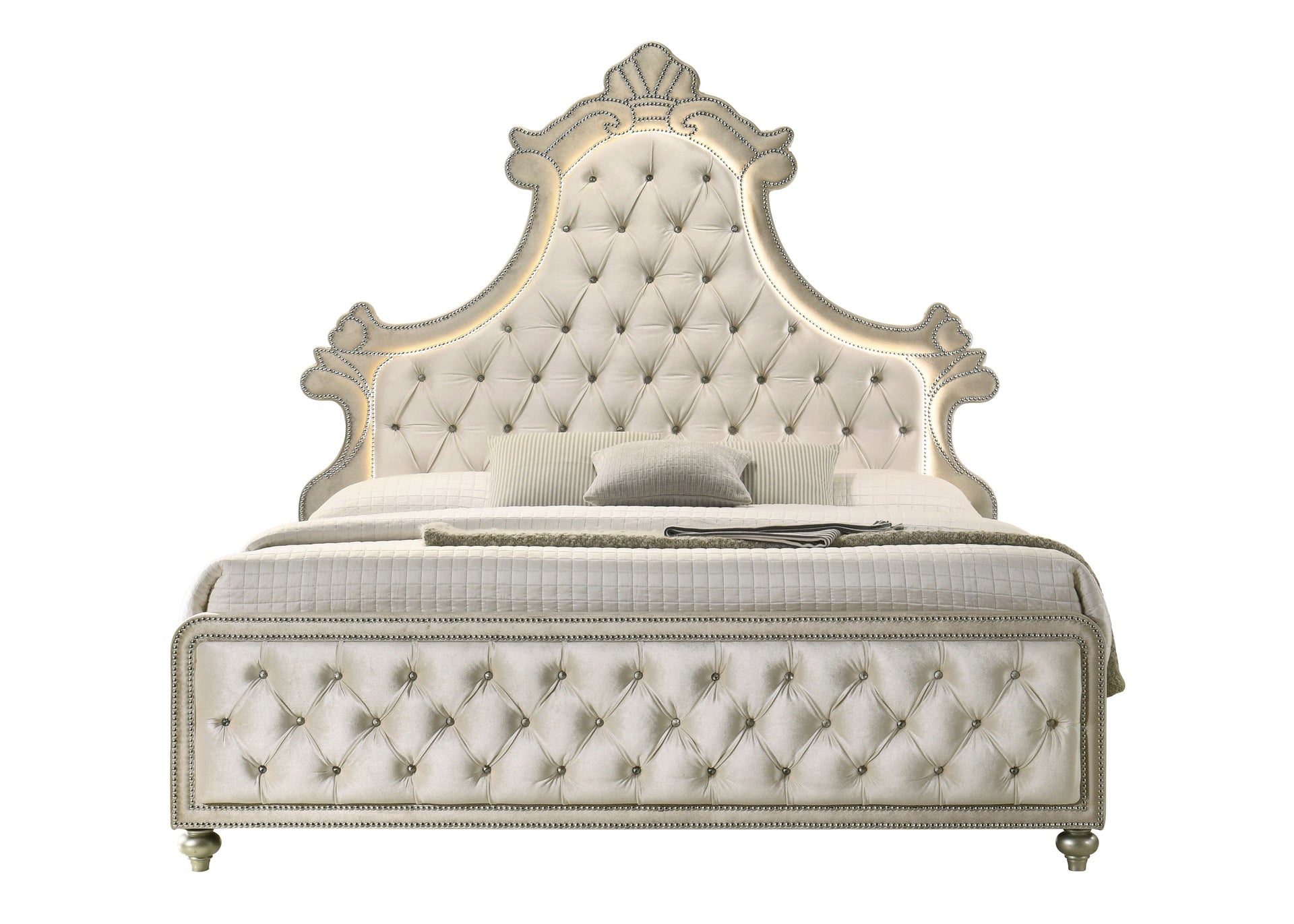 Lucienne Beige Velvet Queen Bed w/ LED Light