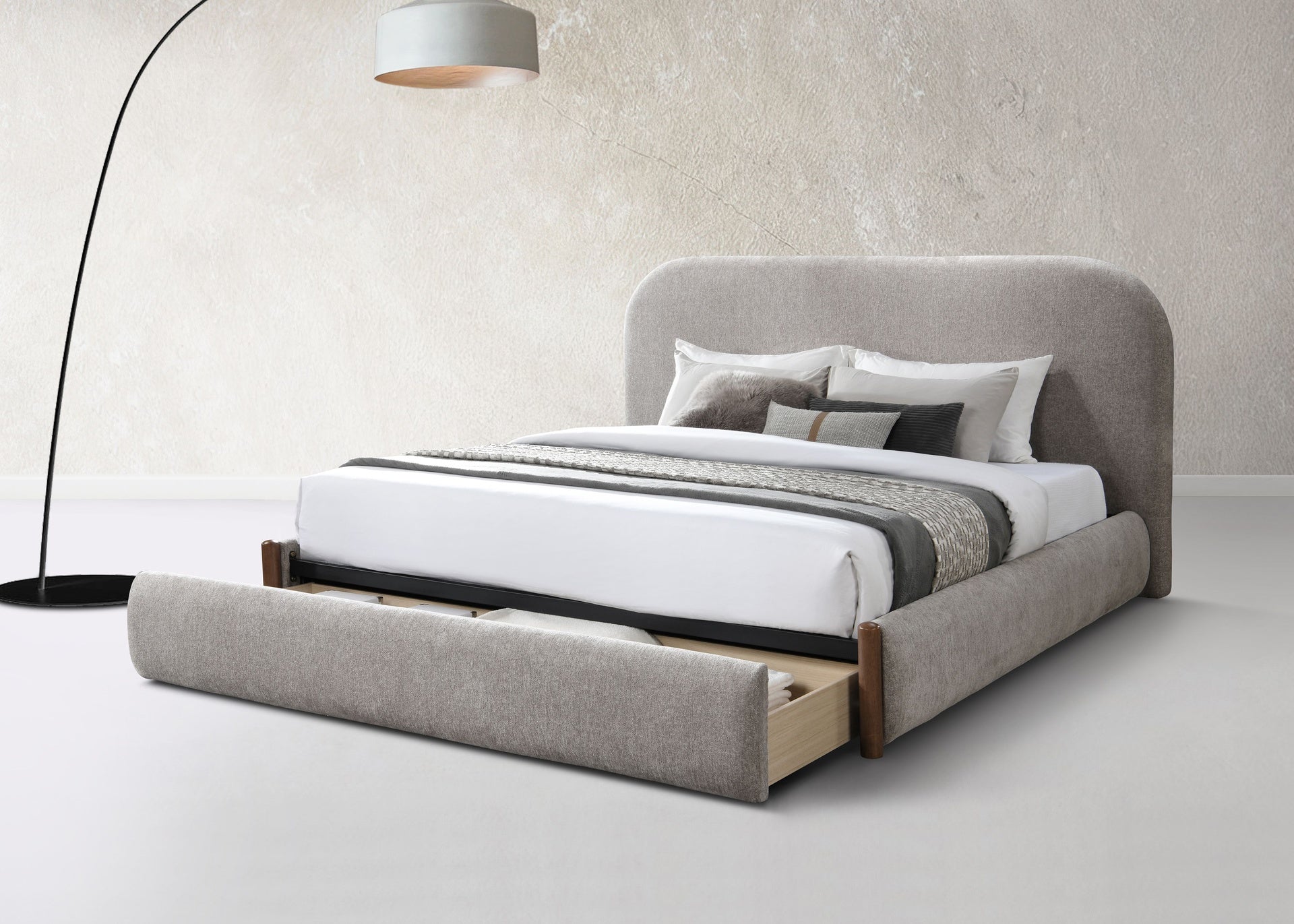 Orane Gray Fabric Queen Bed w/Storage