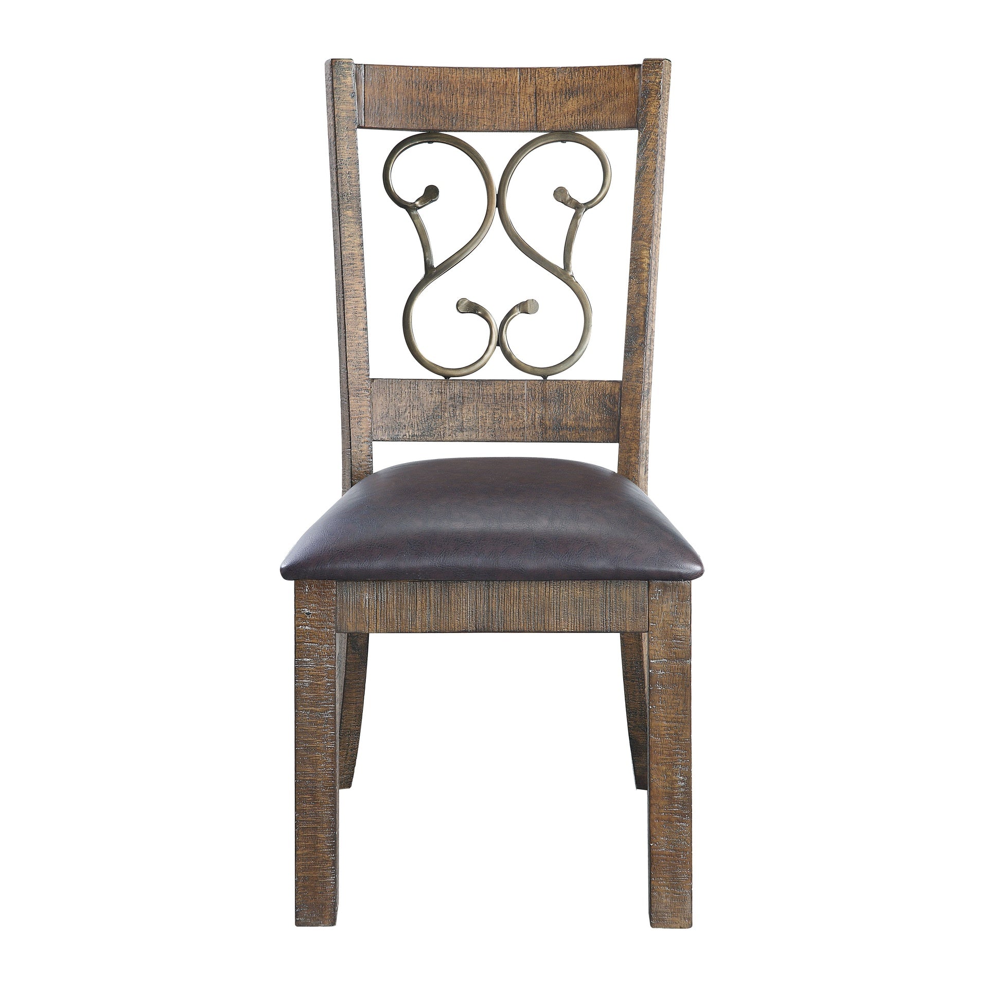 Raphaela Black Synthetic Leather & Weathered Cherry Finish Side Chair (Set of 2)