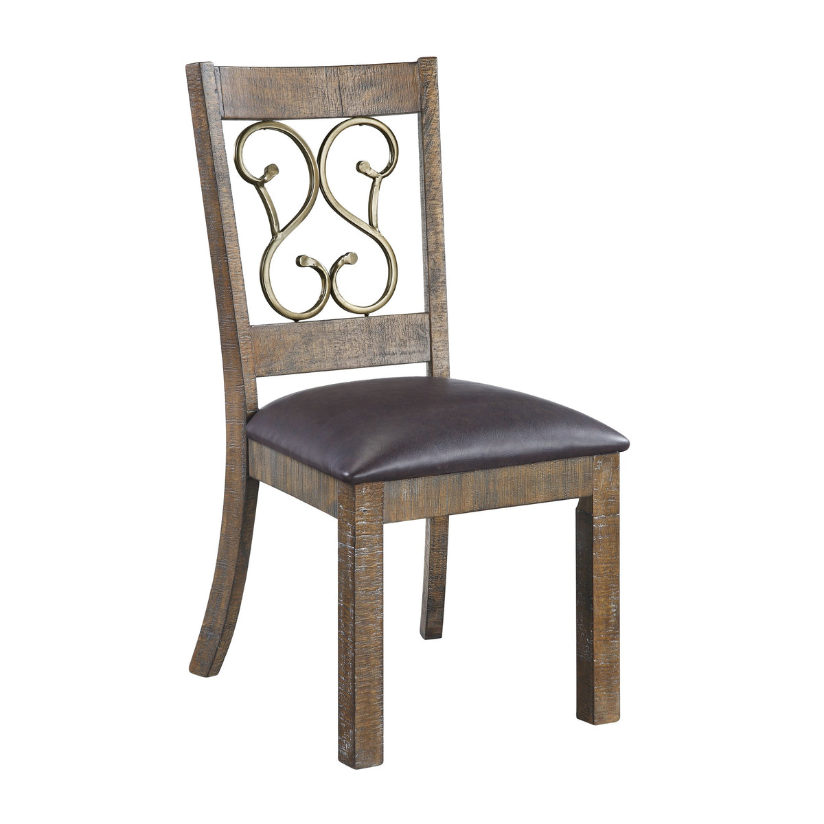 Raphaela Black Synthetic Leather & Weathered Cherry Finish Side Chair (Set of 2)
