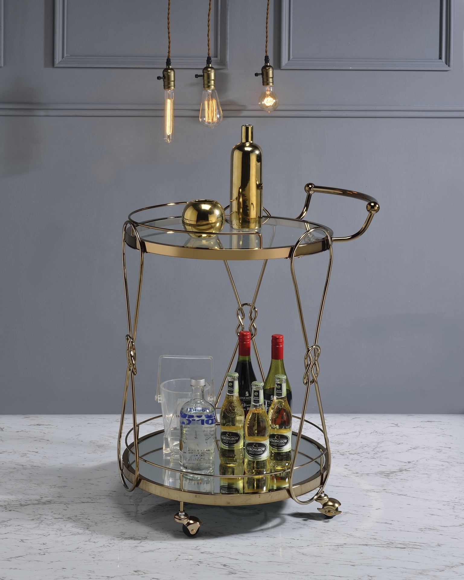 Zekera Champagne Finish Serving Cart