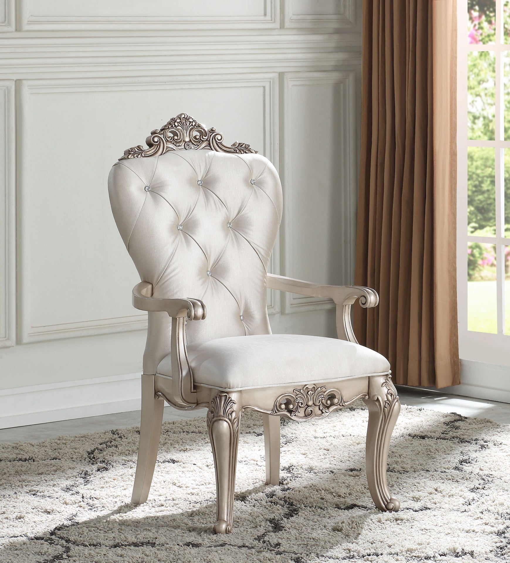 Gorsedd Cream Fabric & Golden Ivory Finish Arm Chair (Set of 2)
