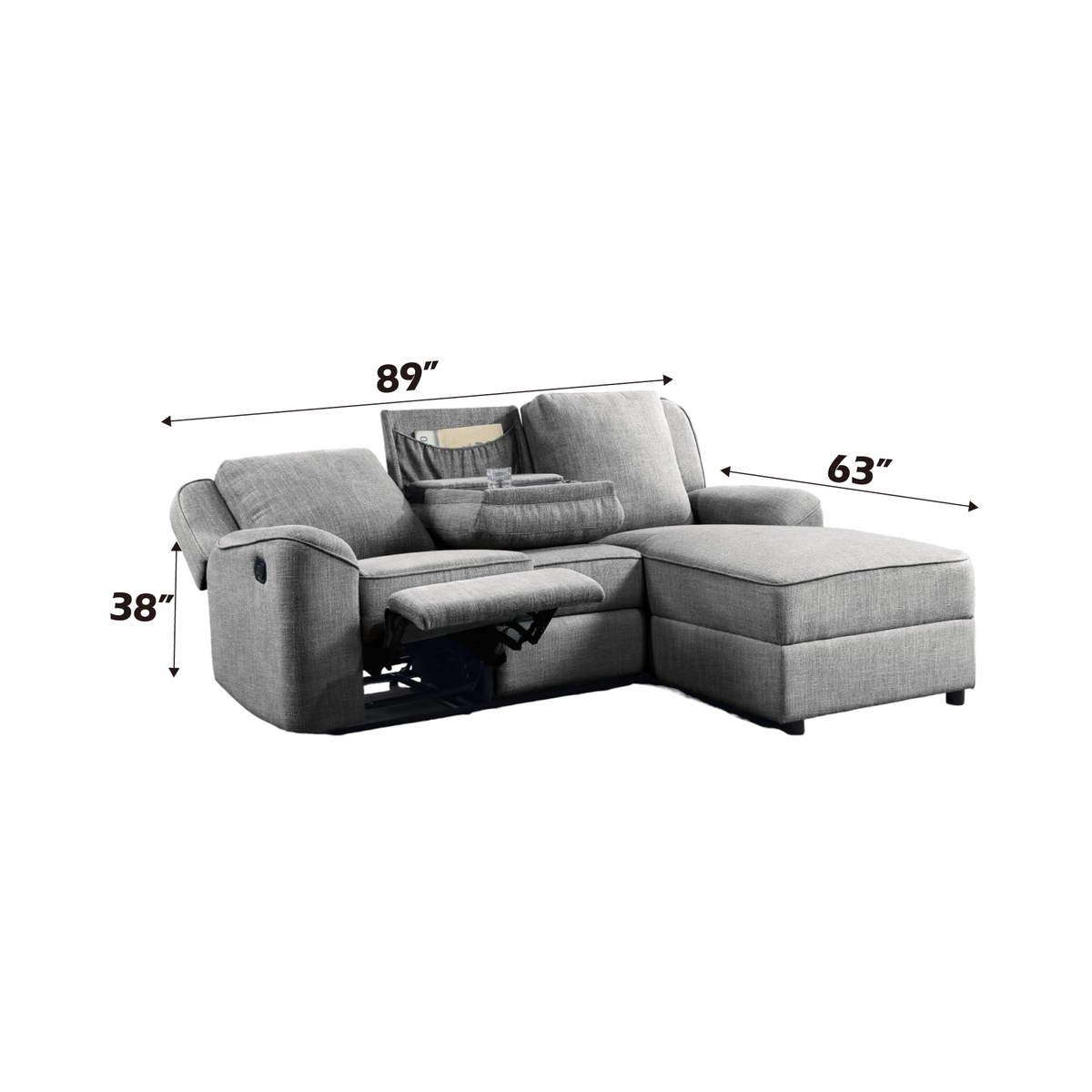 Destiny Gray Linen Sectional Sofa with Dropdown Table