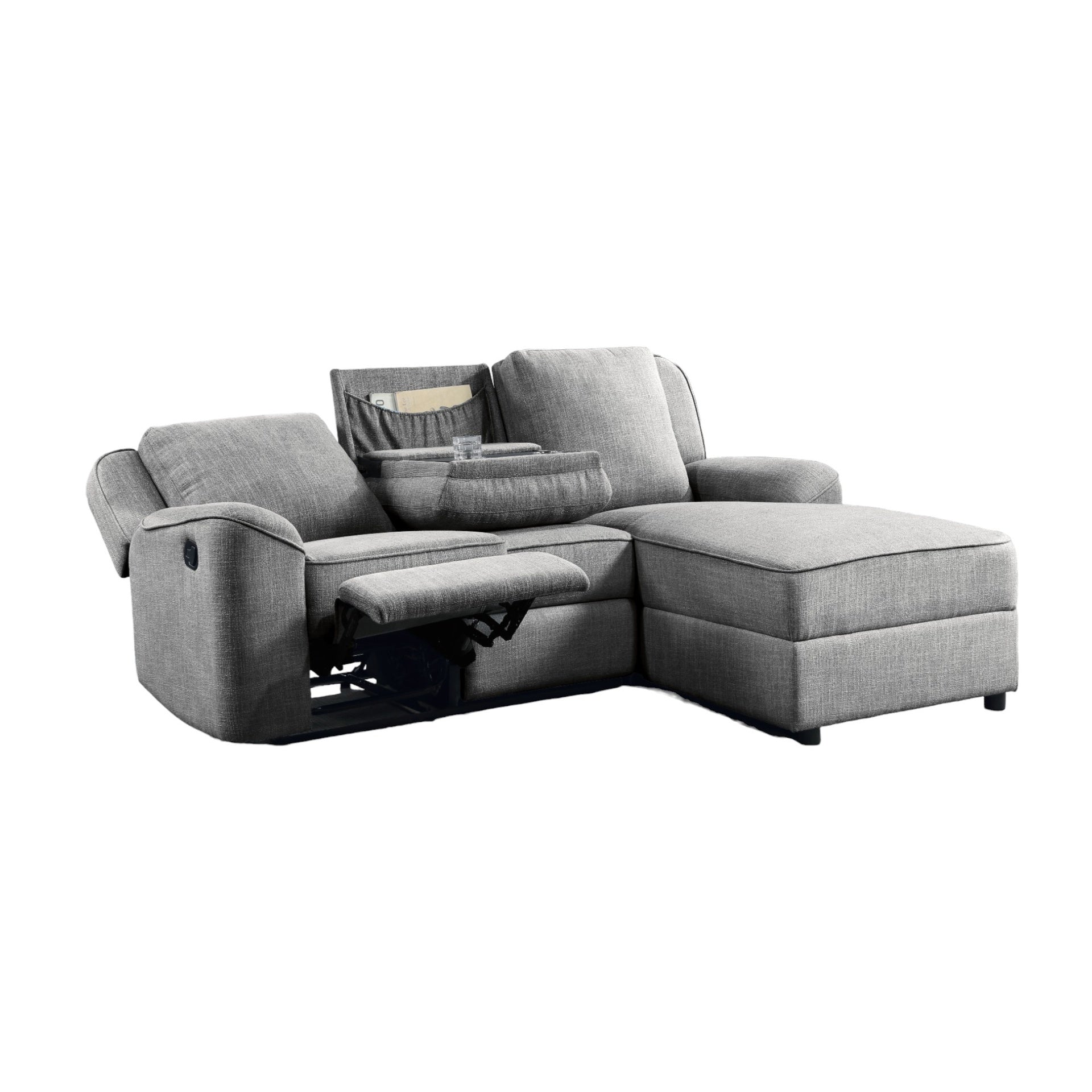 Destiny Gray Linen Sectional Sofa with Dropdown Table