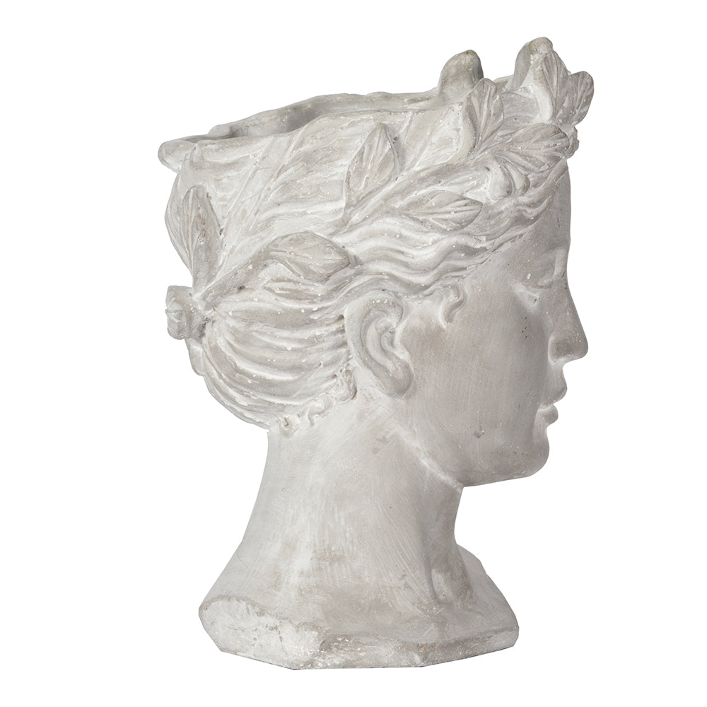 Greek Style Cement Head Planter - Indoor Outdoor Home Garden Decor, D6" x 9"