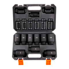 1/2" Drive Impact Socket Set, 9 Piece Deep Socket Set Metric 29-38mm, 6 Point Cr-Mo Alloy Steel for Auto Repair, Easy-to-Read Size Markings, Rugged Construction, Includes Storage Case