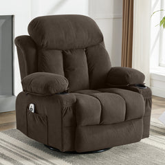 Swinging recliner massage heated sofa, with USB and 2 cup holders in side pockets, (Brown )