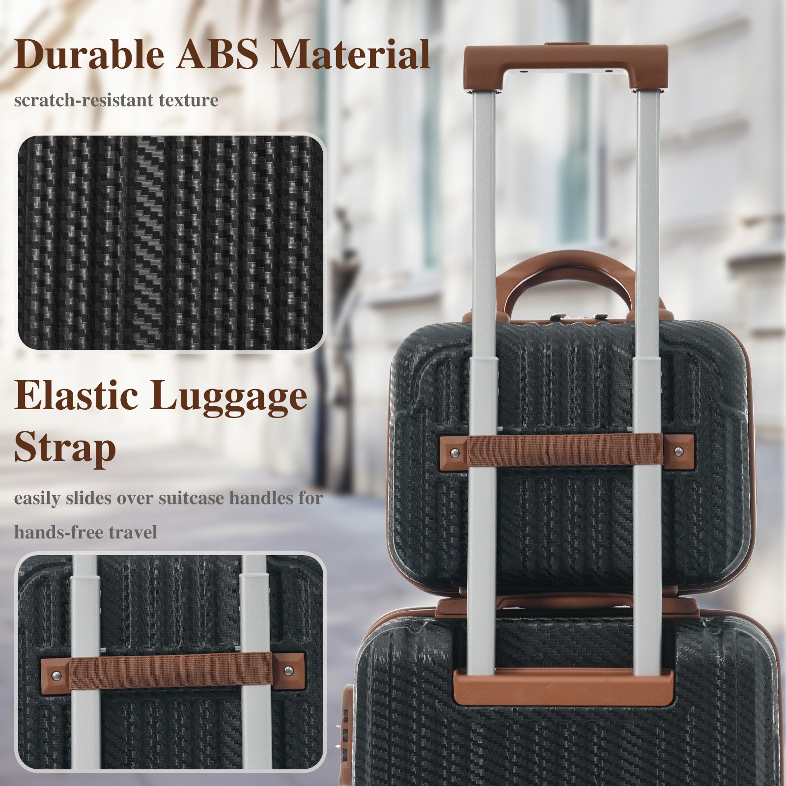 6-Piece Luggage Set, Durable Hardshell ABS Suitcase with Spinner Wheels, TSA Lock, Side Hooks, Lightweight Carry-On & Checked Luggage