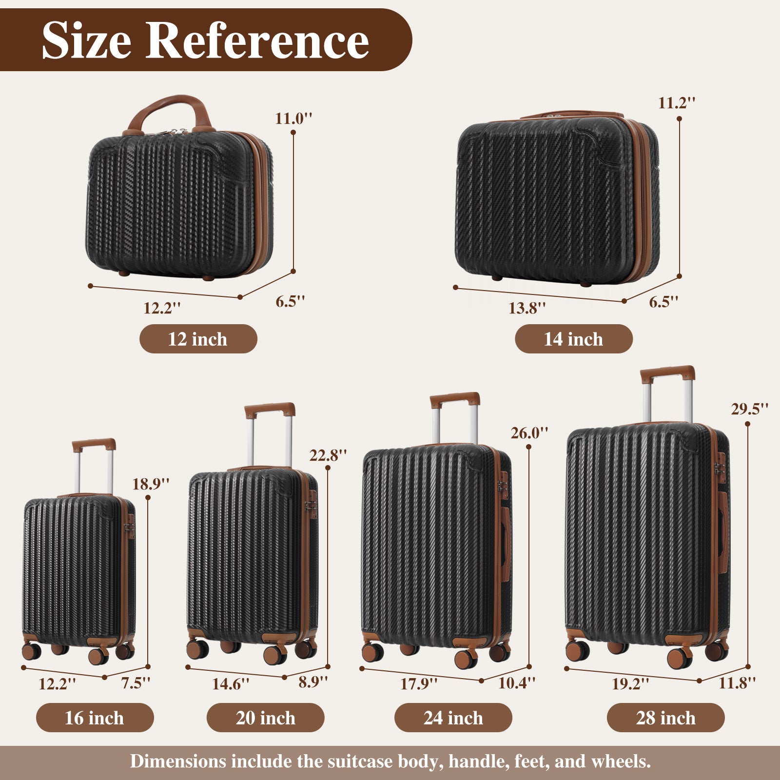 6-Piece Luggage Set, Durable Hardshell ABS Suitcase with Spinner Wheels, TSA Lock, Side Hooks, Lightweight Carry-On & Checked Luggage