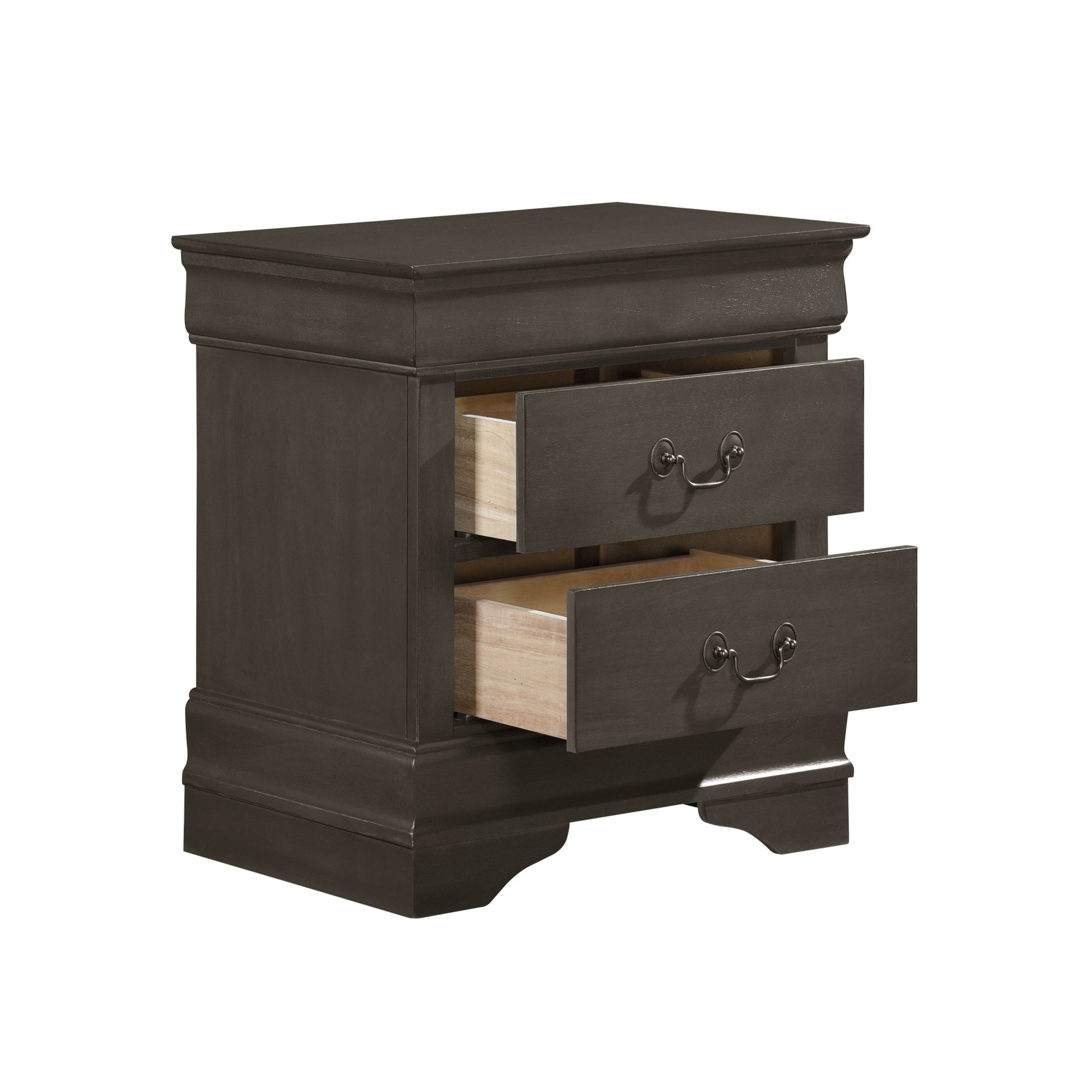 Classic Louis Philippe Style Stained Gray Finish 1pc Nightstand of 2x Drawers Traditional Design Bedroom Furniture