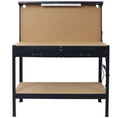 Steel Workbench Tool Storage Work Bench Workshop Tools Table W/Drawer and Peg Board ,4xAC outlets 2xUSB Ports