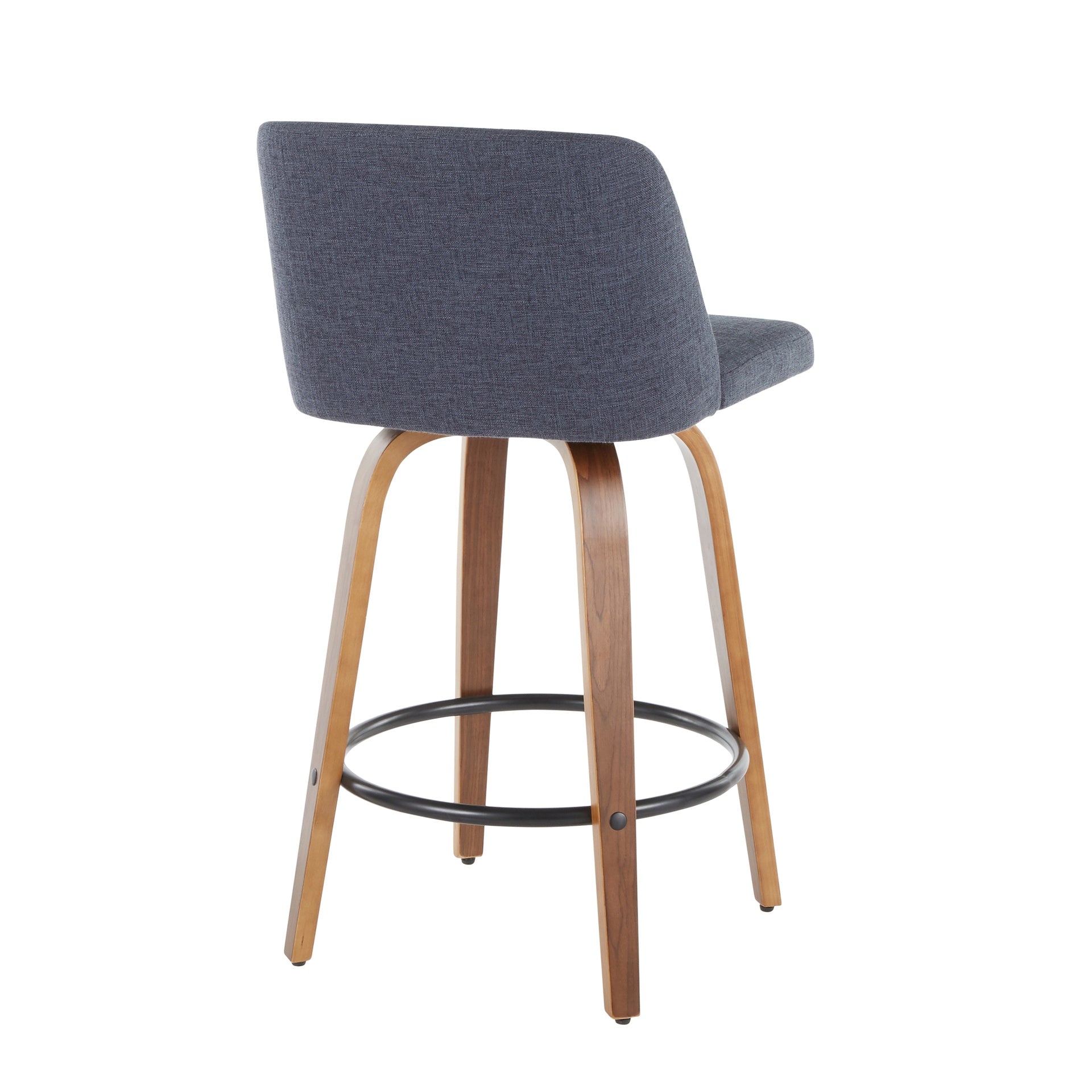 Toriano Mid-Century Modern Counter Stool in Walnut and Blue Fabric by LumiSource - Set of 2