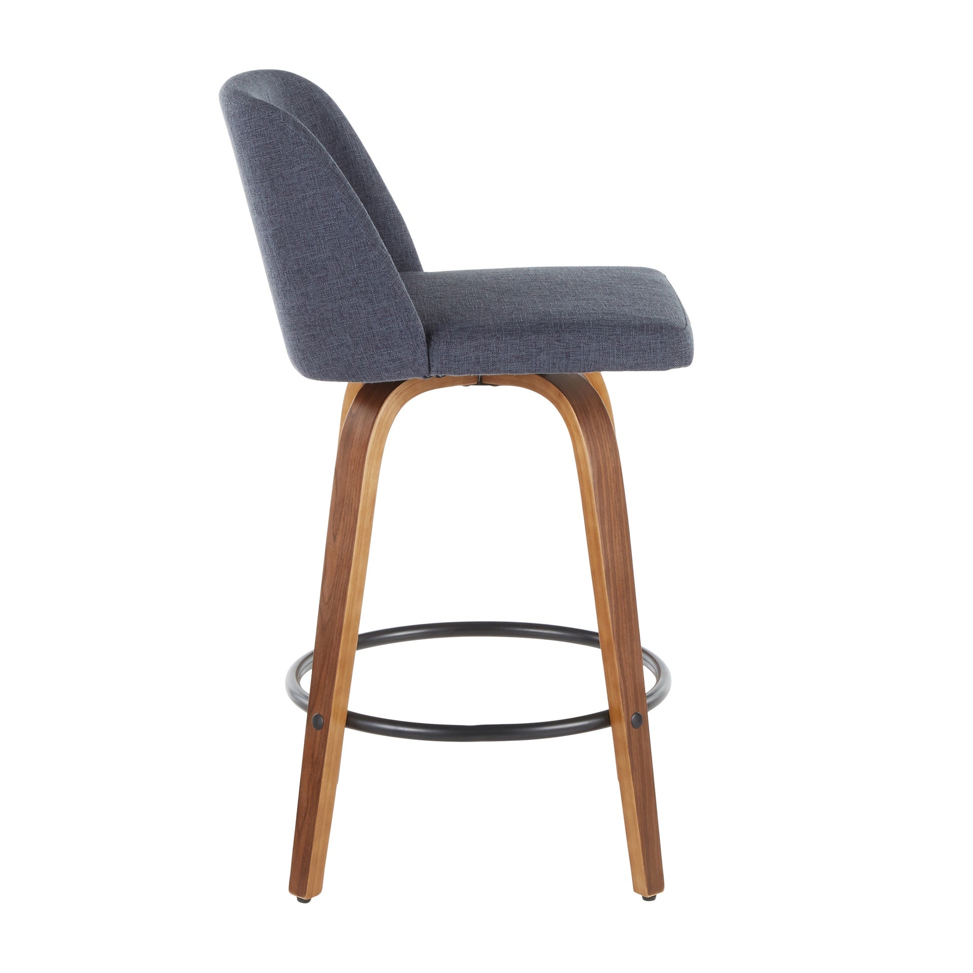 Toriano Mid-Century Modern Counter Stool in Walnut and Blue Fabric by LumiSource - Set of 2