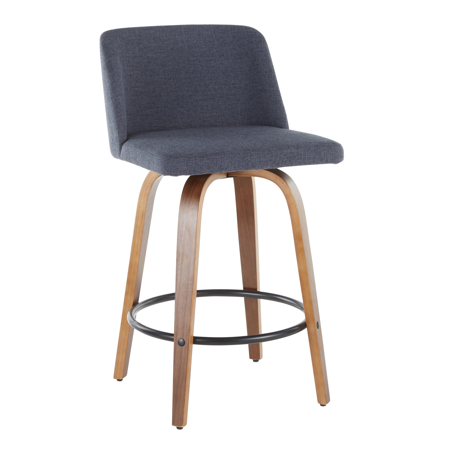 Toriano Mid-Century Modern Counter Stool in Walnut and Blue Fabric by LumiSource - Set of 2