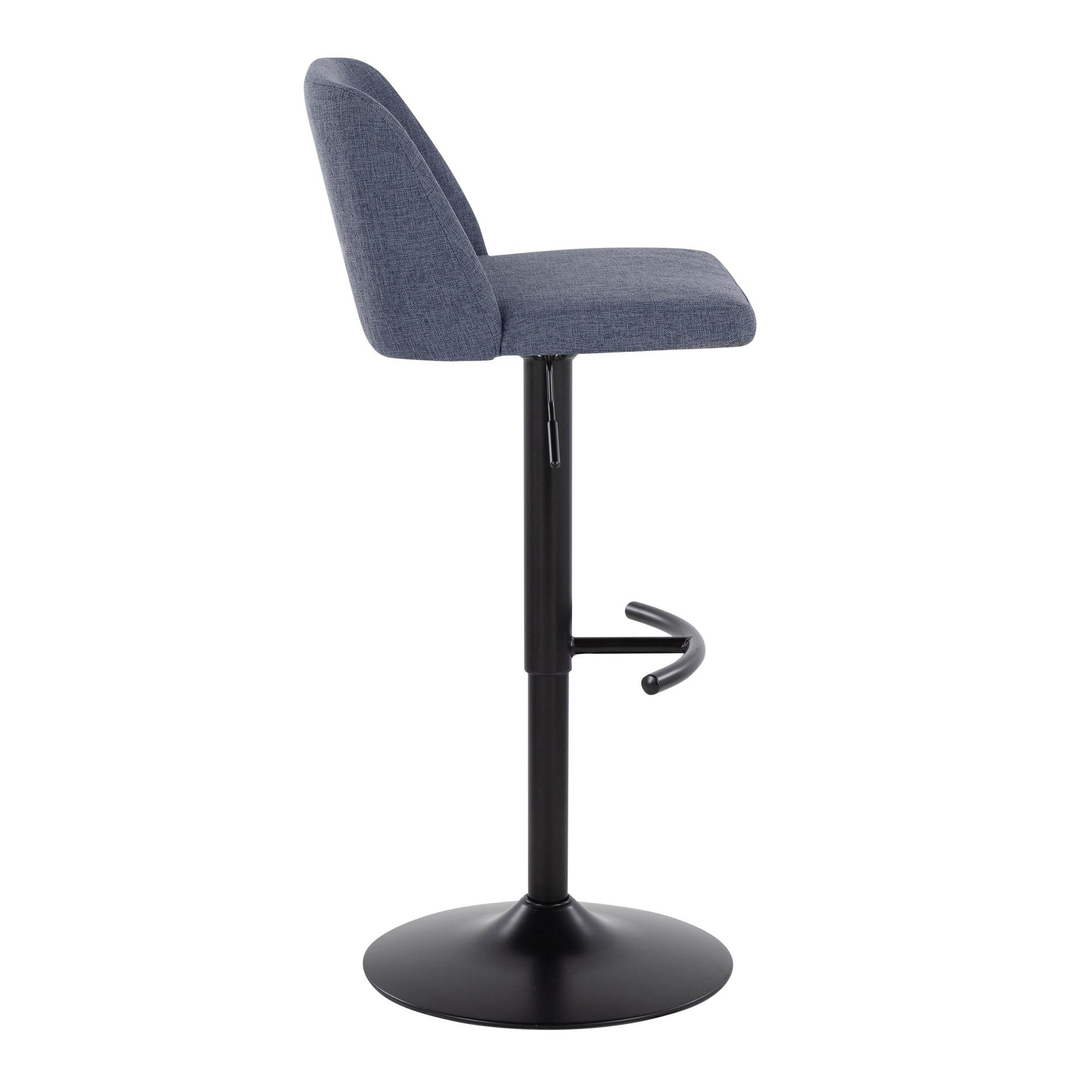 Toriano Contemporary Adjustable Barstool with Swivel in Blue Fabric and Black Metal with Rounded T Footrest by LumiSource - Set of 2