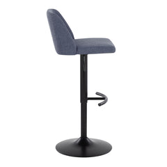 Toriano Contemporary Adjustable Barstool with Swivel in Blue Fabric and Black Metal with Rounded T Footrest by LumiSource - Set of 2