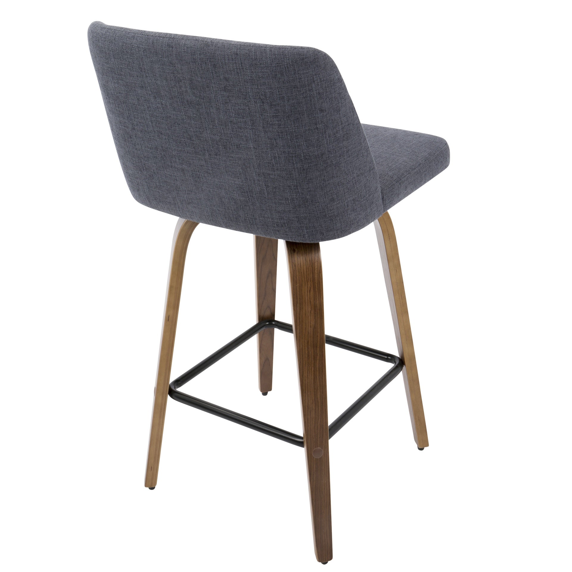 Toriano Mid-Century Modern Counter Stool in Walnut and Blue Fabric by LumiSource - Set of 2