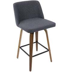 Toriano Mid-Century Modern Counter Stool in Walnut and Blue Fabric by LumiSource - Set of 2