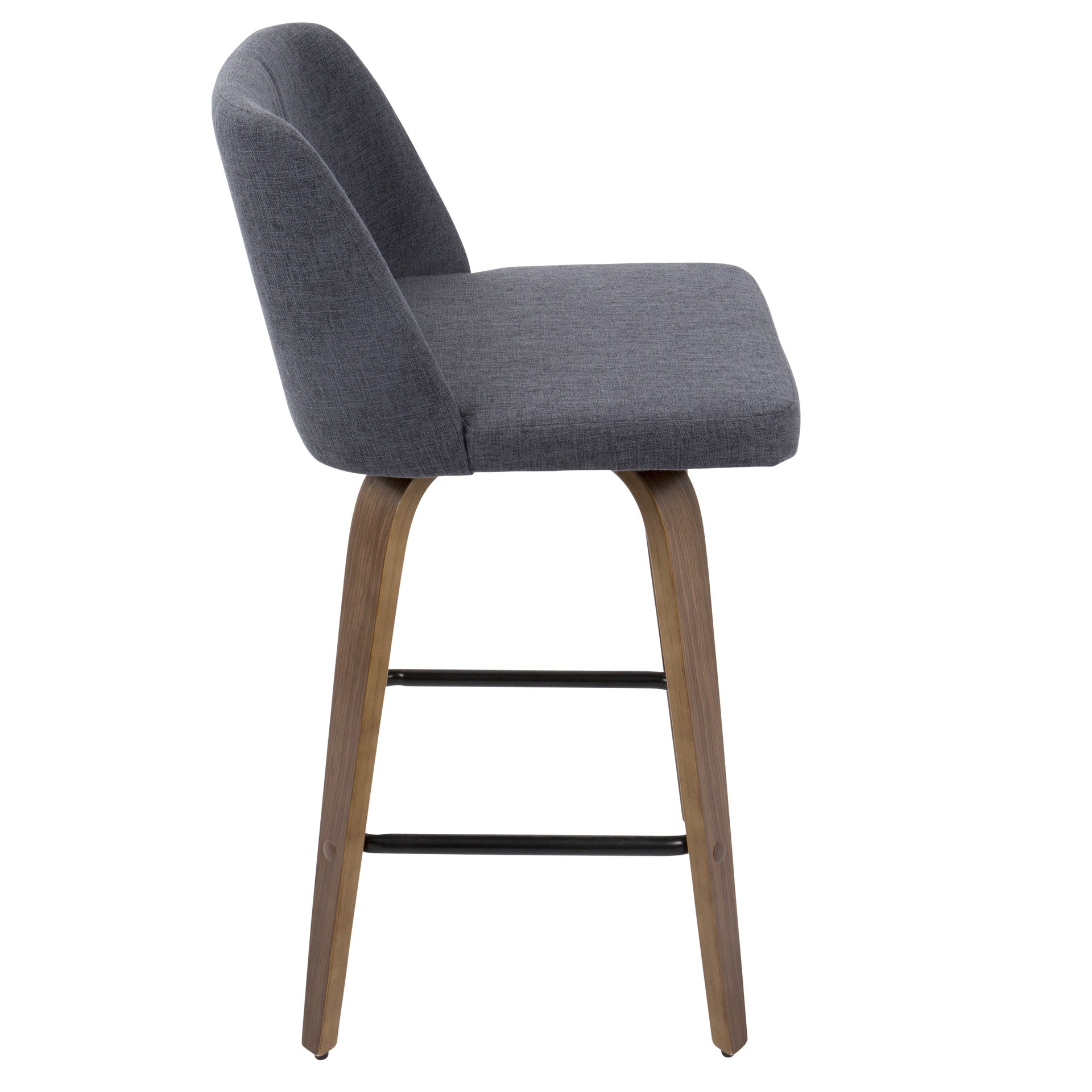 Toriano Mid-Century Modern Counter Stool in Walnut and Blue Fabric by LumiSource - Set of 2