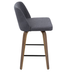 Toriano Mid-Century Modern Counter Stool in Walnut and Blue Fabric by LumiSource - Set of 2