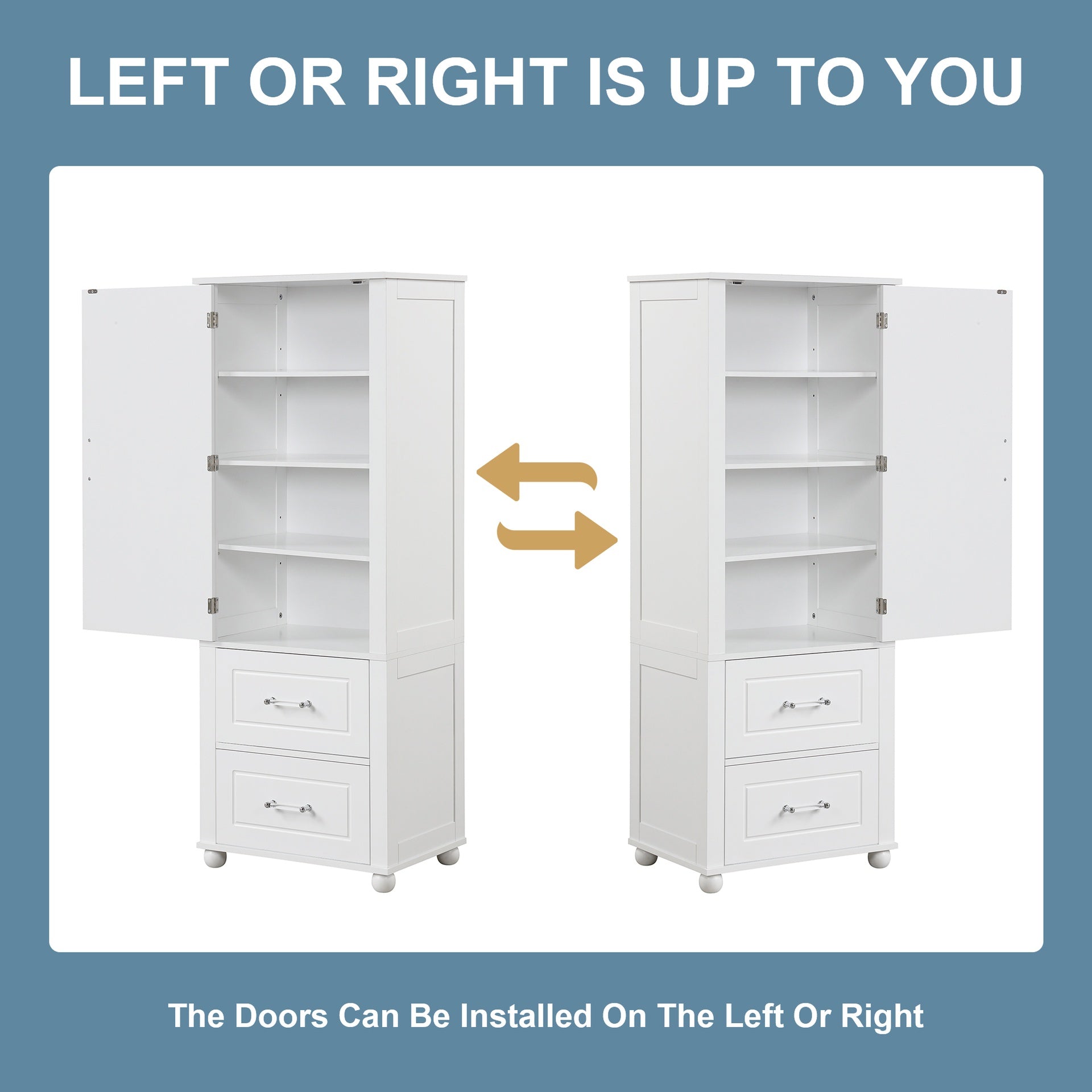 Tall Bathroom Storage Cabinet, Freestanding Storage Cabinet with Two Drawers and Adjustable Shelf, MDF Board with Painted Finish, White (Old Sku:WF312728AAK/N725P241045K)
