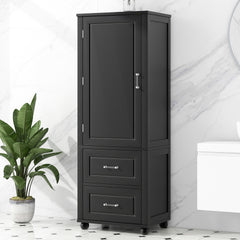 Tall Bathroom Storage Cabinet, Freestanding Storage Cabinet with Two Drawers and Adjustable Shelf, MDF Board with Painted Finish, Black (Old Sku:WF312728AAB/N725P241045B)