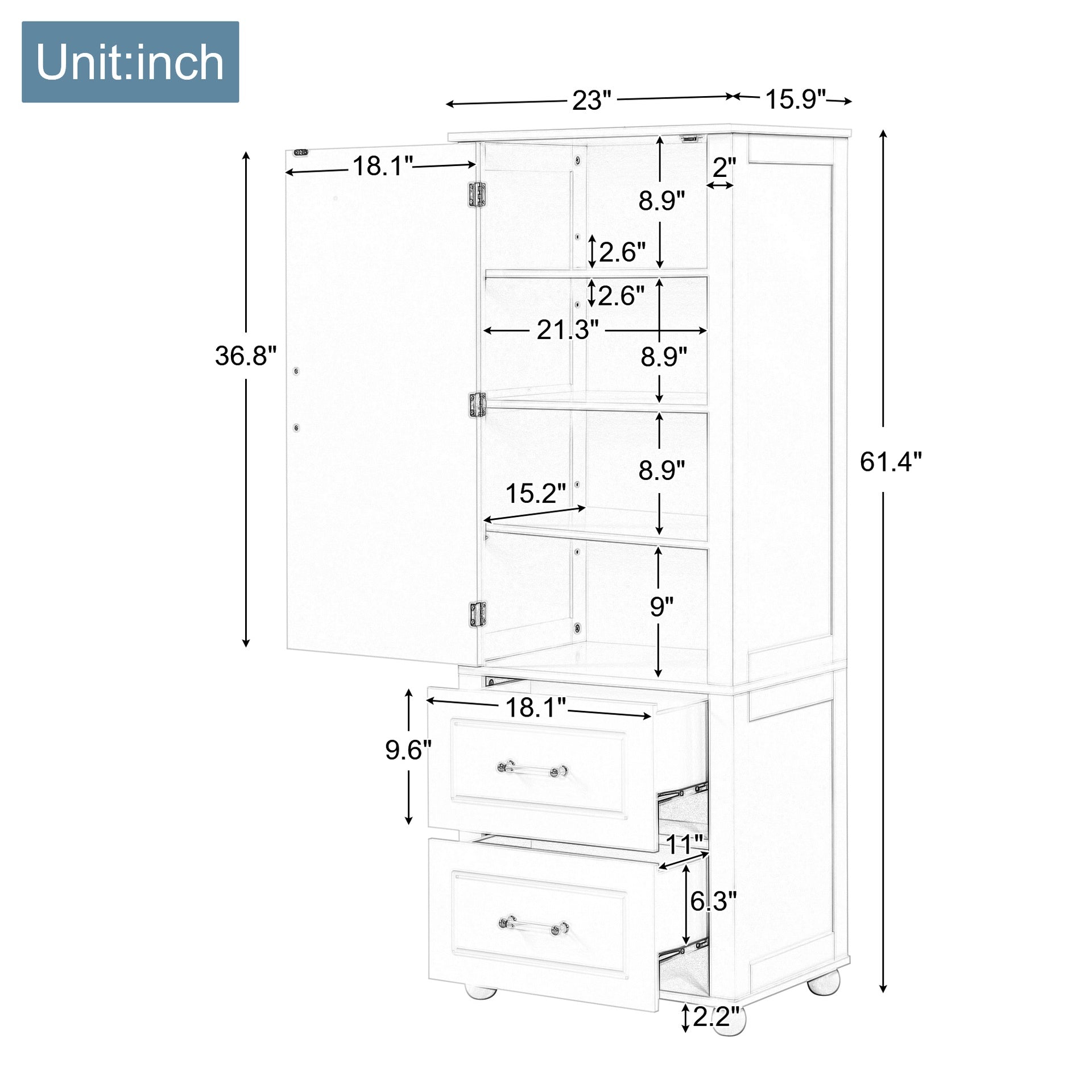 Tall Bathroom Storage Cabinet, Freestanding Storage Cabinet with Two Drawers and Adjustable Shelf, MDF Board with Painted Finish, Black (Old Sku:WF312728AAB/N725P241045B)