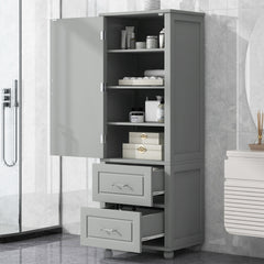 Tall Bathroom Storage Cabinet, Freestanding Storage Cabinet with Two Drawers and Adjustable Shelf, MDF Board with Painted Finish, Grey (Old Sku:WF312728AAE/N725P241045E)