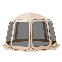 Screen House Tent, 12 x 11 ft, 10-12 Person Pop Up Screen Tent, Portable Screened in Canopy with Carry Bag, Netting Sides, Ground Stakes, for Garden, Patio, Backyard, Outdoor Activities, Beige