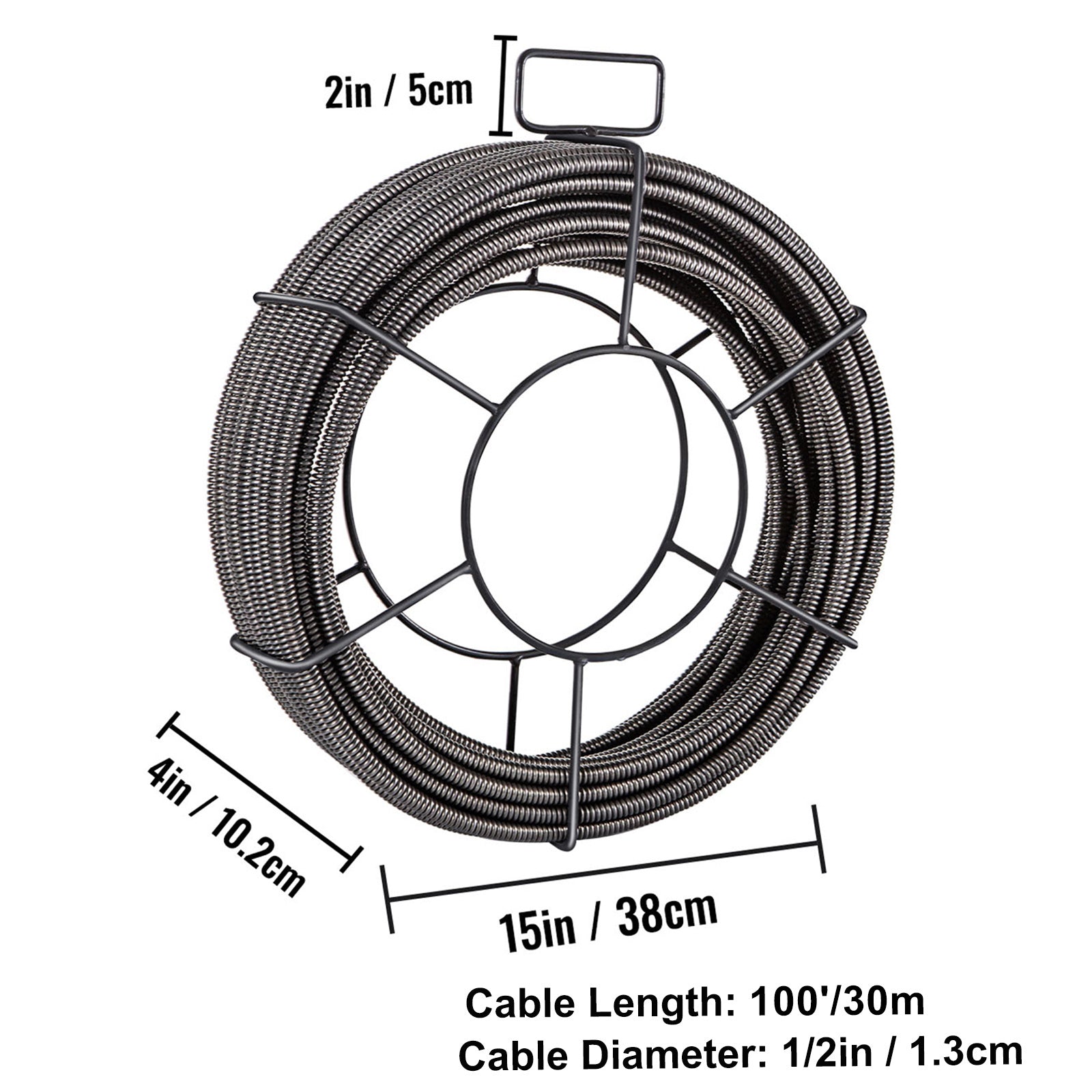 Drain Cleaning Cable 100 Feet x 1/2 Inch Solid Core Cable Sewer Cable Drain Auger Cable Cleaner Snake Clog Pipe Drain Cleaning Cable Sewer Drain Auger Snake Pipe